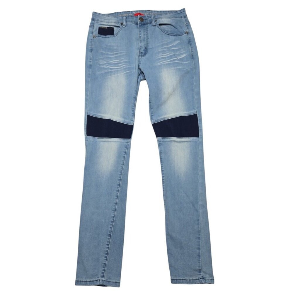 V Studio de Vestiti Eleganti Jeans Mens 32x32 Blue Skinny Light Wash Vented Moto